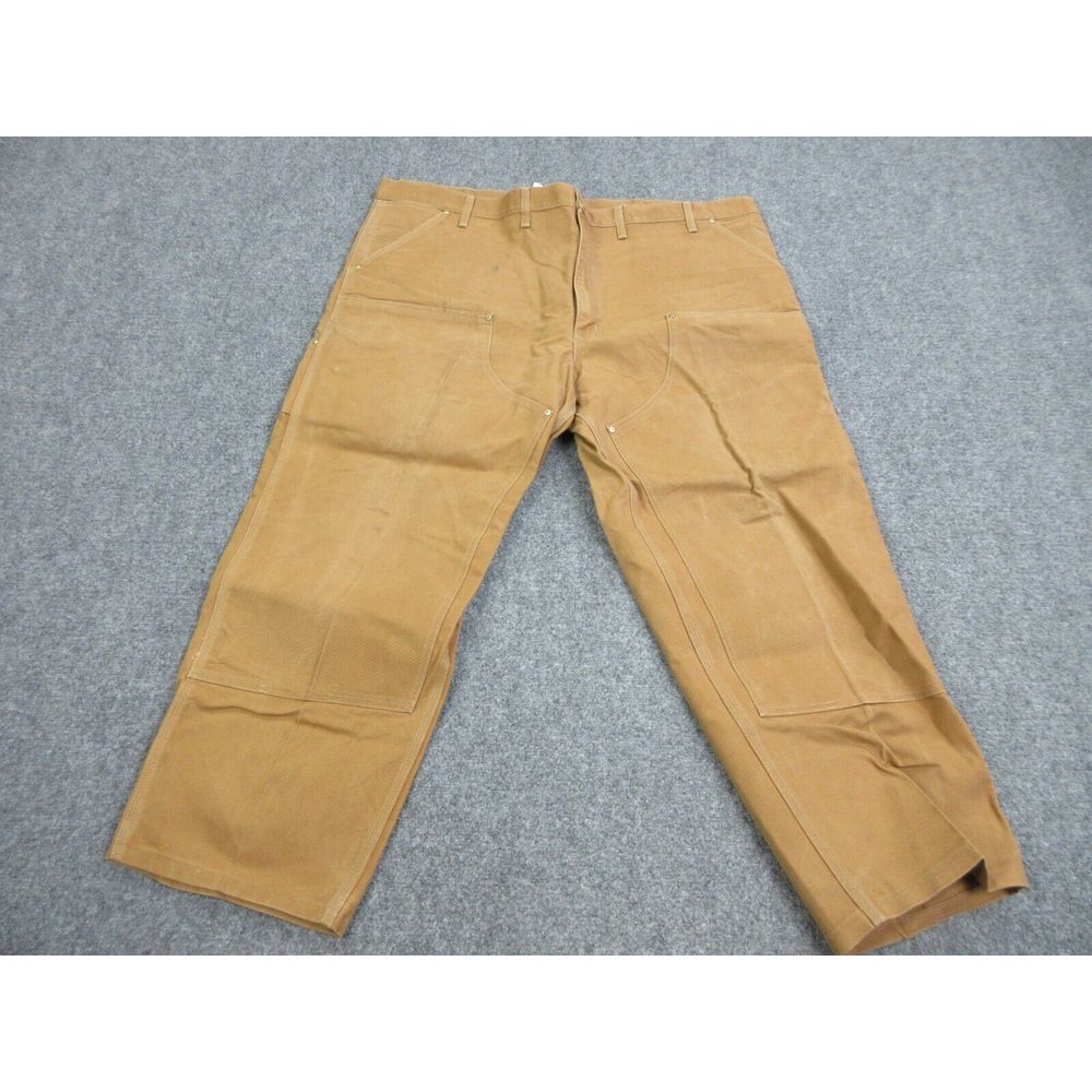 VINTAGE Carhartt Pants Mens 50 Brown Double Knee Duck Canvas Union Made 50X32